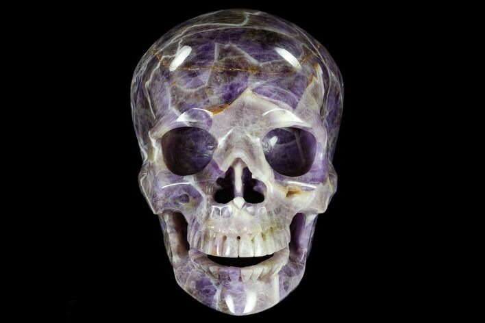 Realistic, Carved Chevron Amethyst Skull #116355